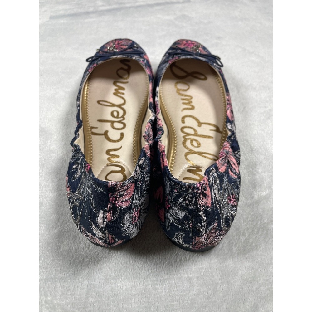 Sam Edelman Felicia Ballet Flats Women's 8.5 Navy Pink Floral Jacquard Bow Shoes - Picture 5 of 15